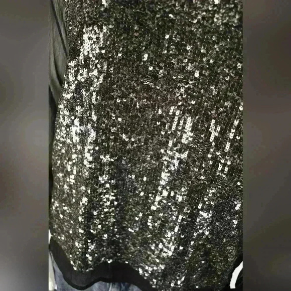 GESTUZ Black Grey Polyester Crepe Sequin Sparkle Sheer Evening Blouse Medium - Picture 3 of 7